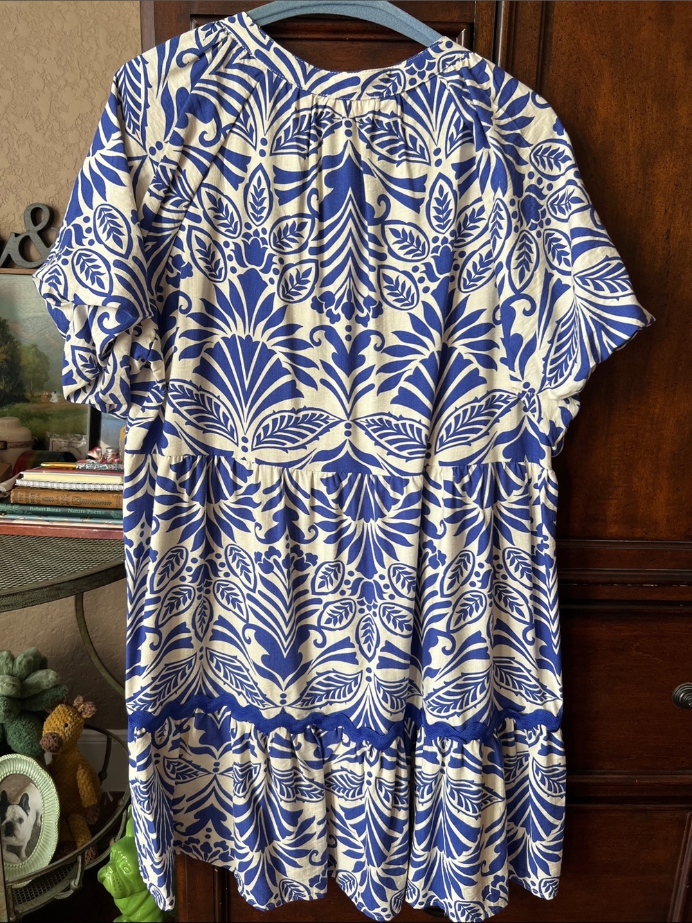Umgee Blue & Cream Floral Tiered Tunic Dress - Picture 5 of 5